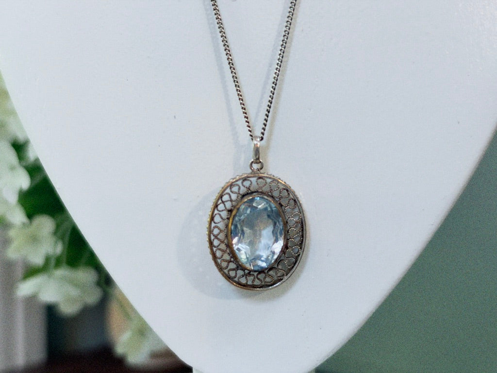 Vintage European Silver Blue Spinel Pendant