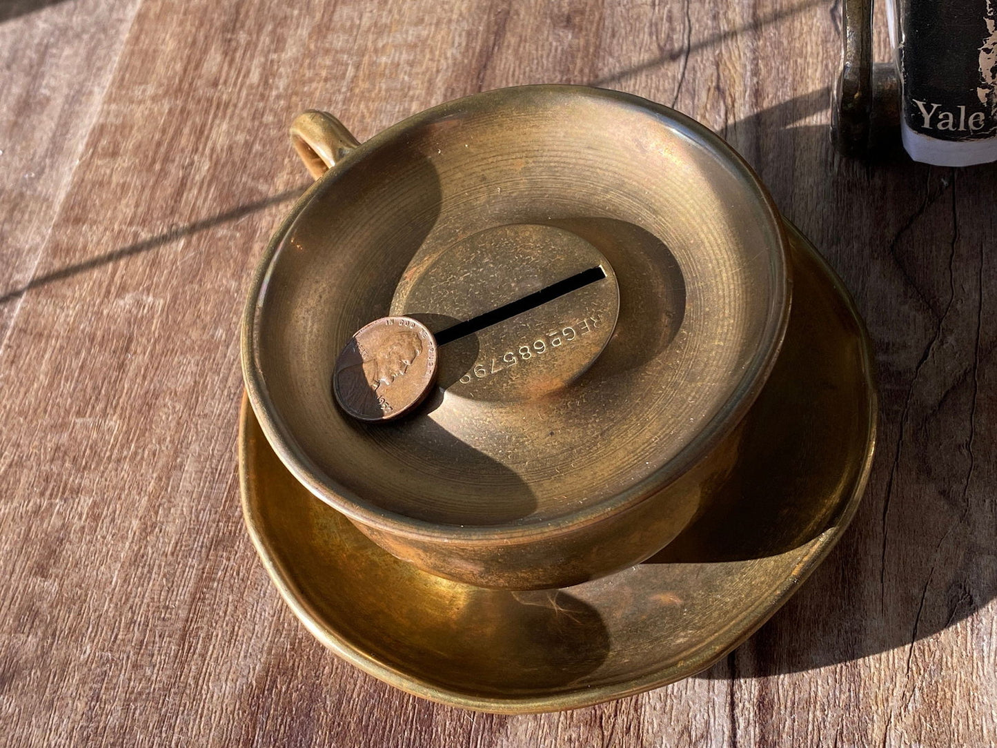 Antique English Cup and Saucer Novelty Coin Bank at Duckwells