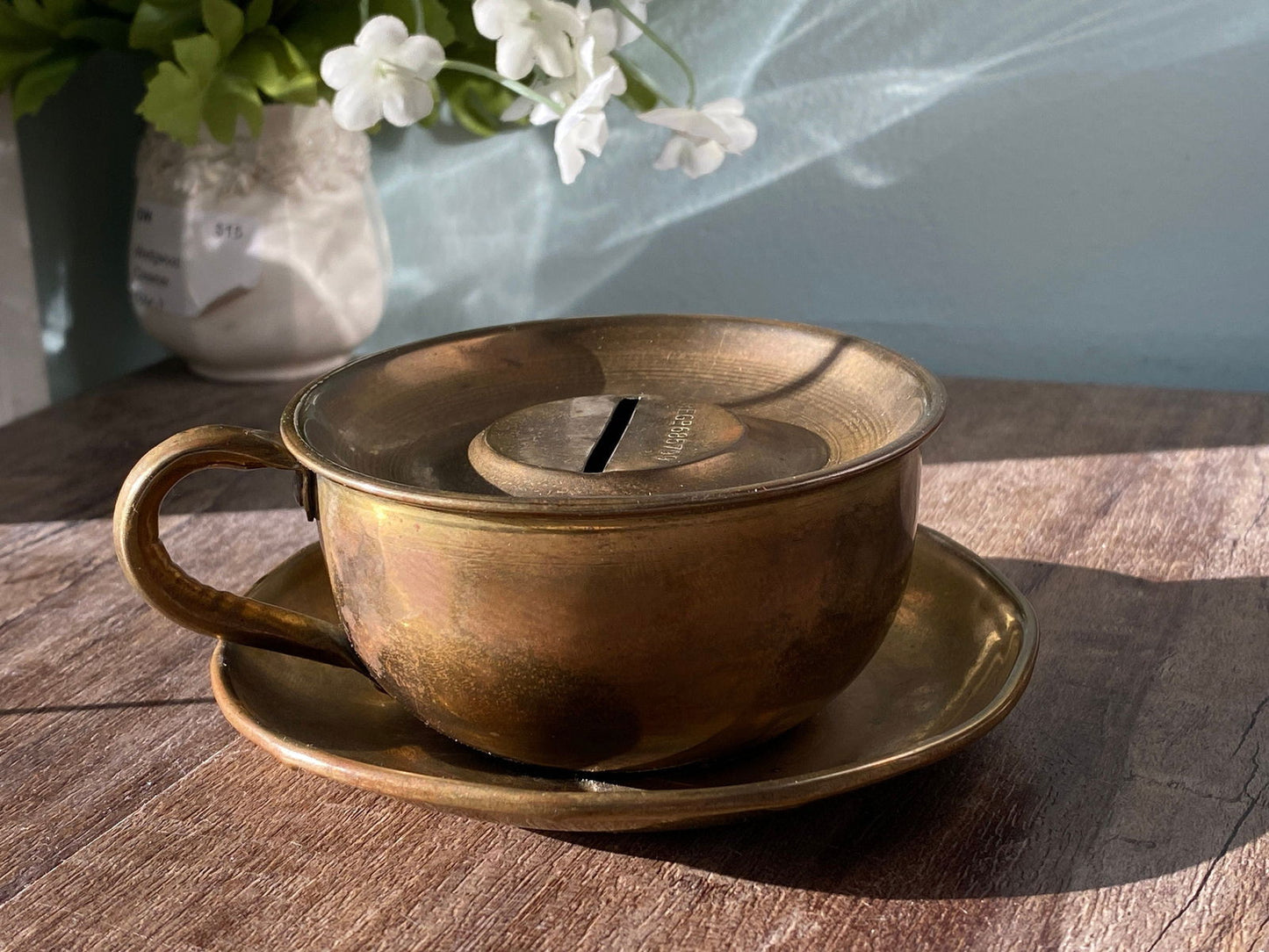 Antique English Cup and Saucer Novelty Coin Bank at Duckwells