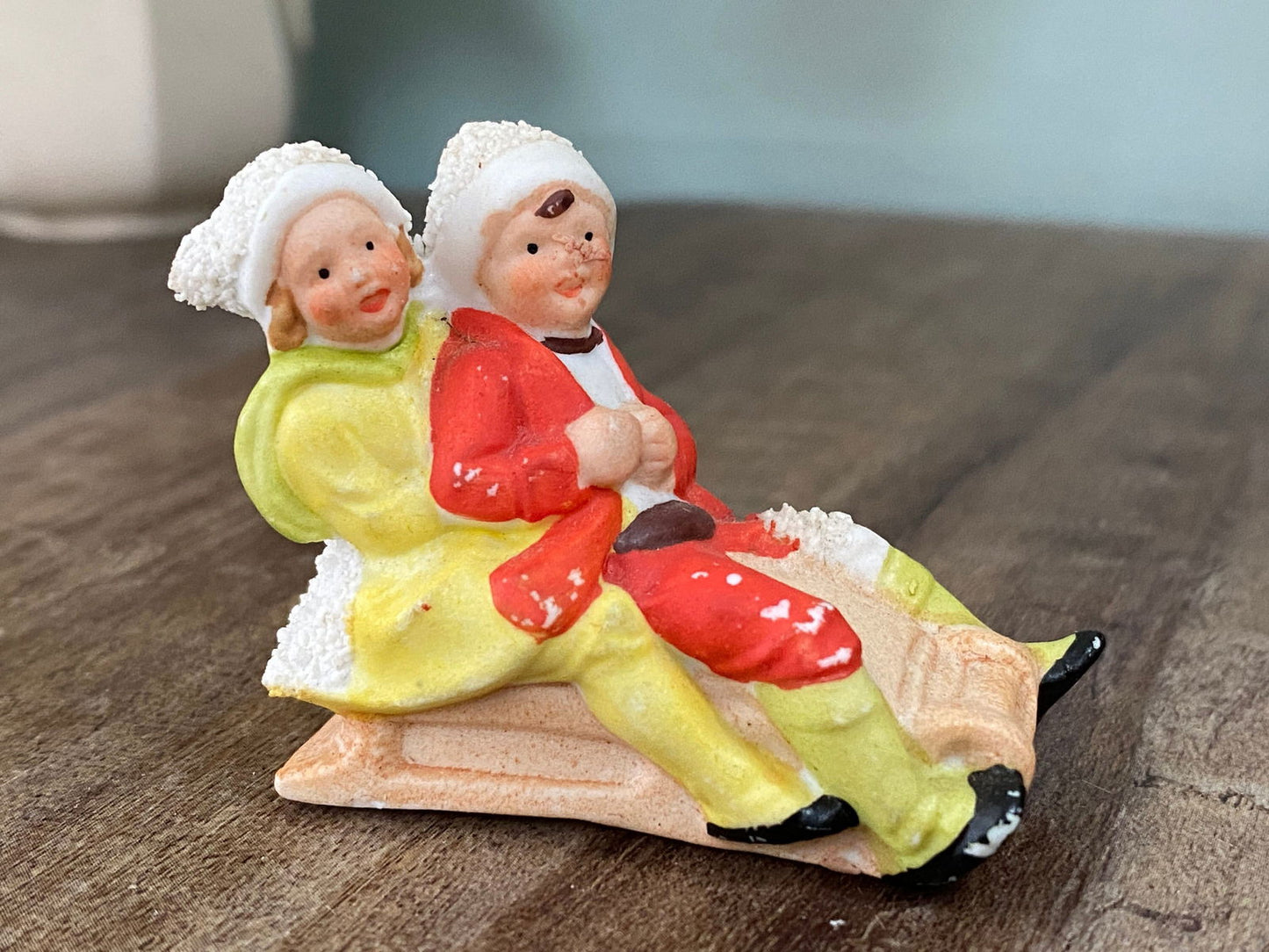 Antique Hertwig German Bisque Porcelain Sledding Figurine at Duckwells