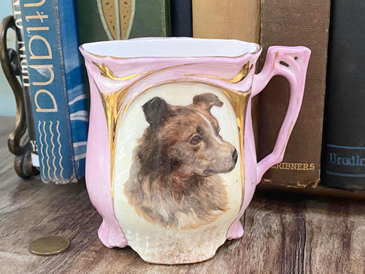 Antique Shaving Mug - Pink and Gold Lusterware Divided Porcelain Scuttle at Duckwells