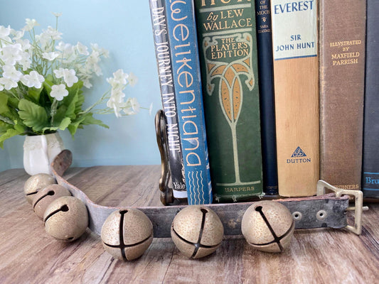 Antique Sleigh Bells with Leather Strap and Brass at Duckwells