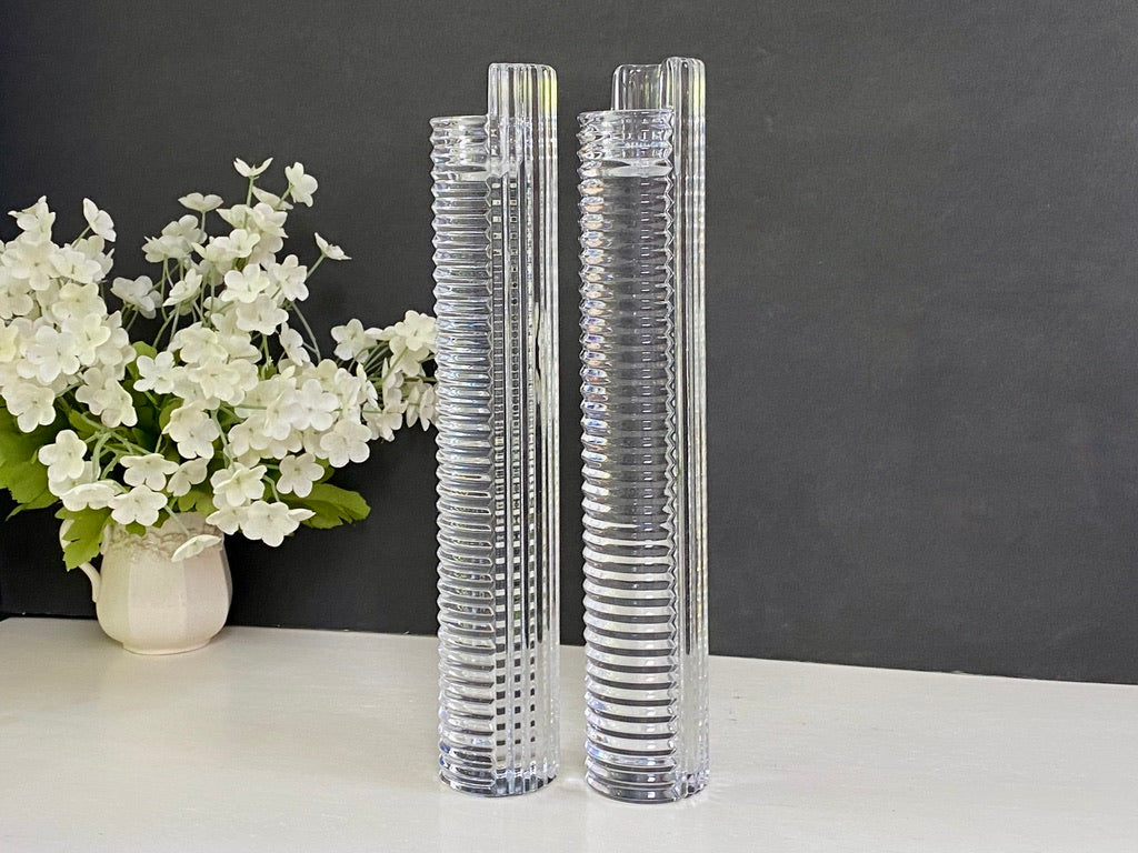Vintage Tall Crystal Candlesticks at Duckwells