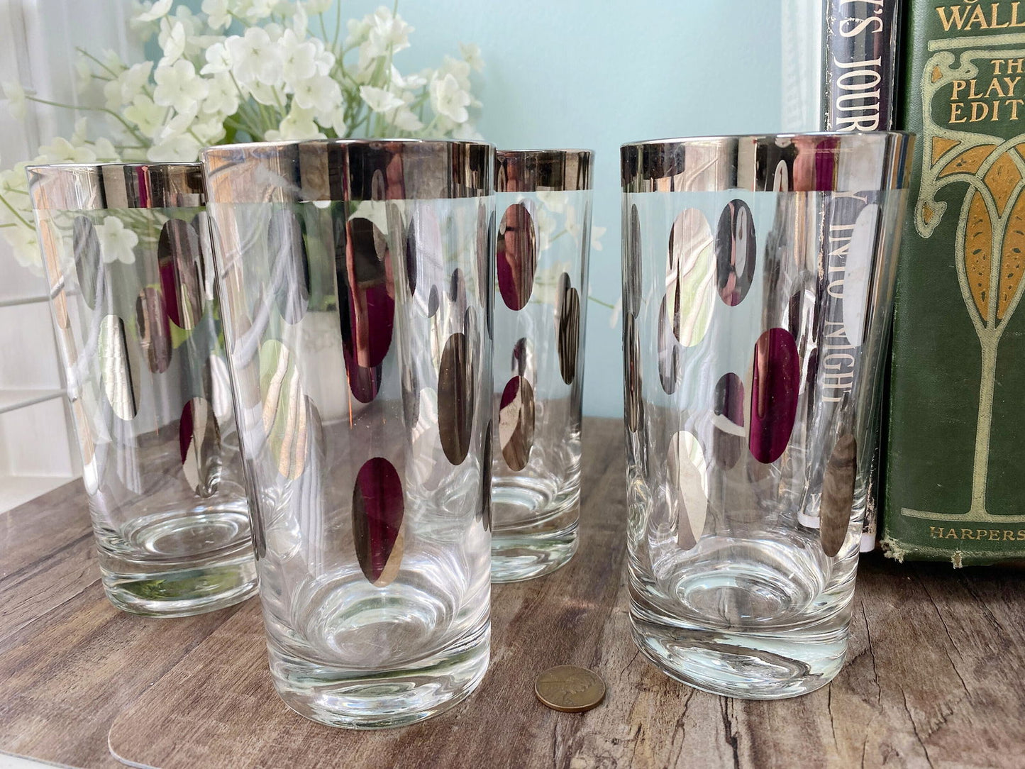 Midcentury Barware Oblong Dots Silver Glassware - Duckwells