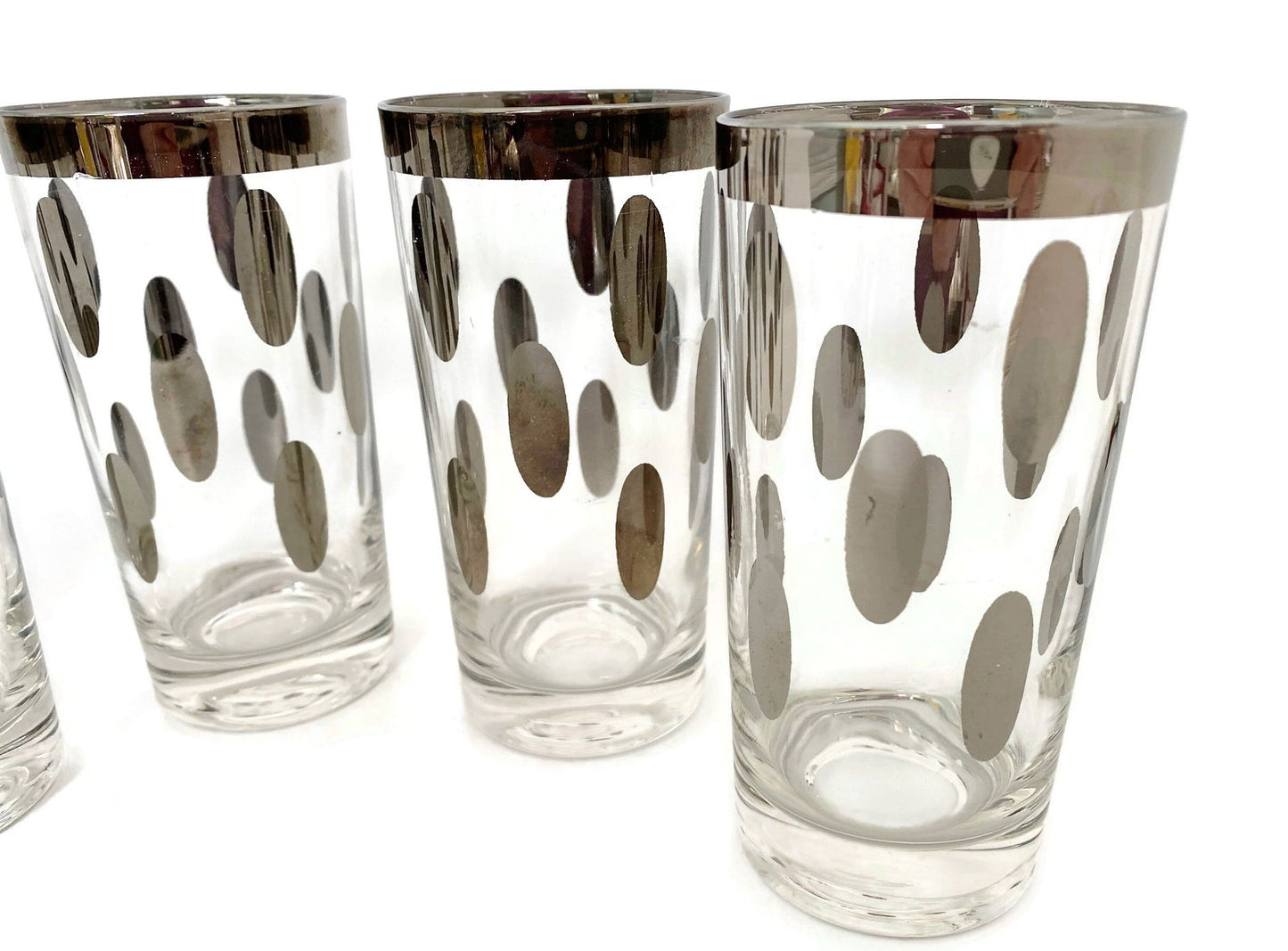 Midcentury Barware Oblong Dots Silver Glassware - Duckwells