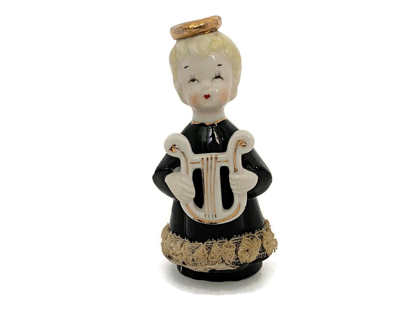 Midcentury Christmas Boy Musician with Lyre Ceramic Figurine - Duckwells