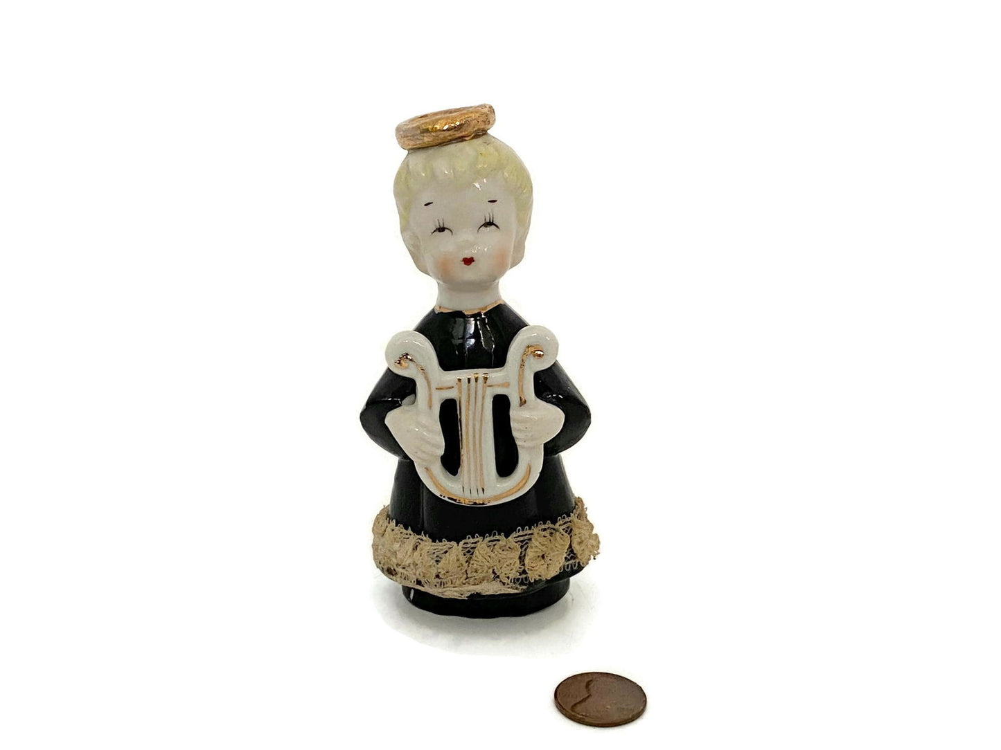 Midcentury Christmas Boy Musician with Lyre Ceramic Figurine - Duckwells