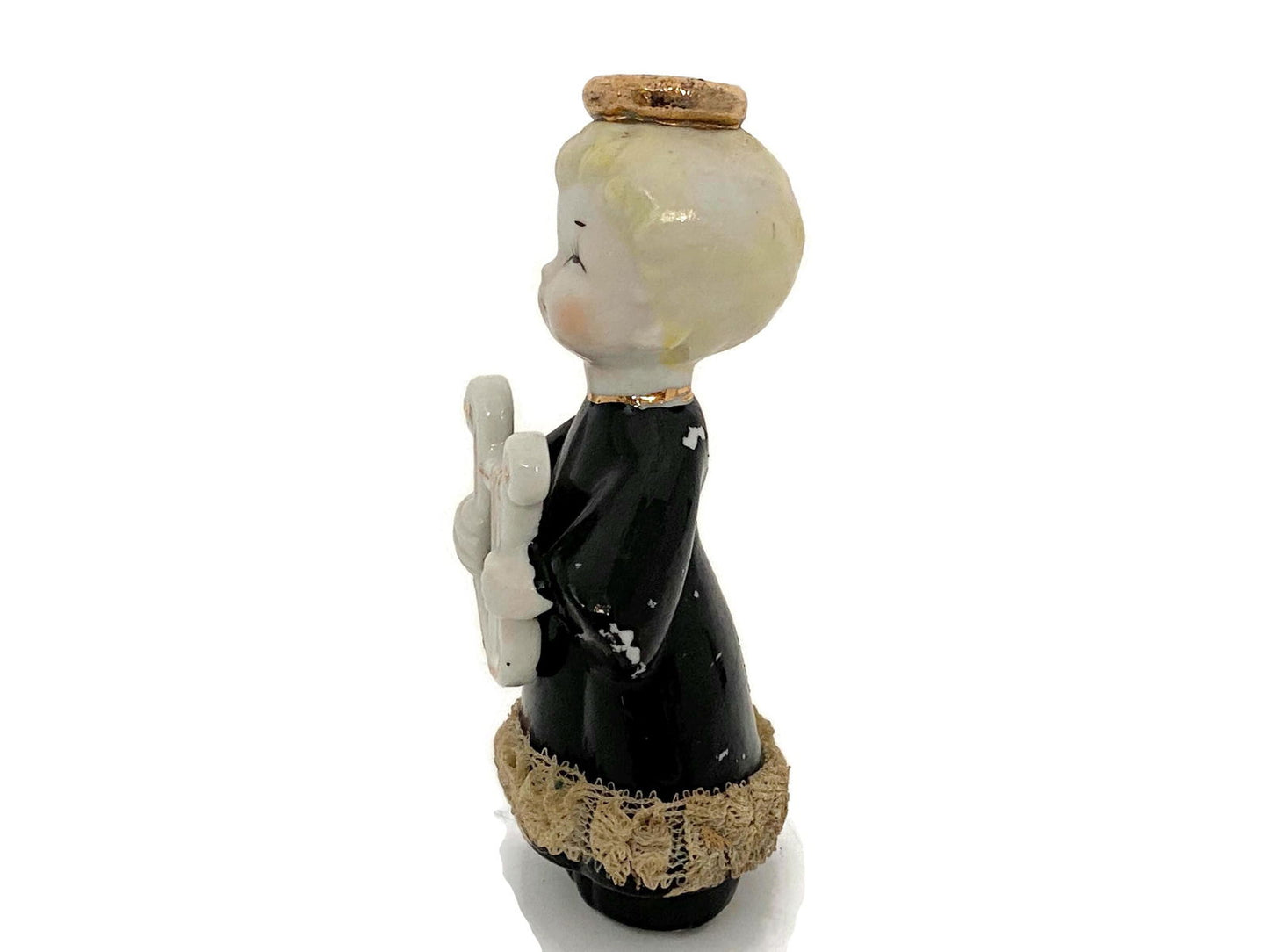 Midcentury Christmas Boy Musician with Lyre Ceramic Figurine - Duckwells