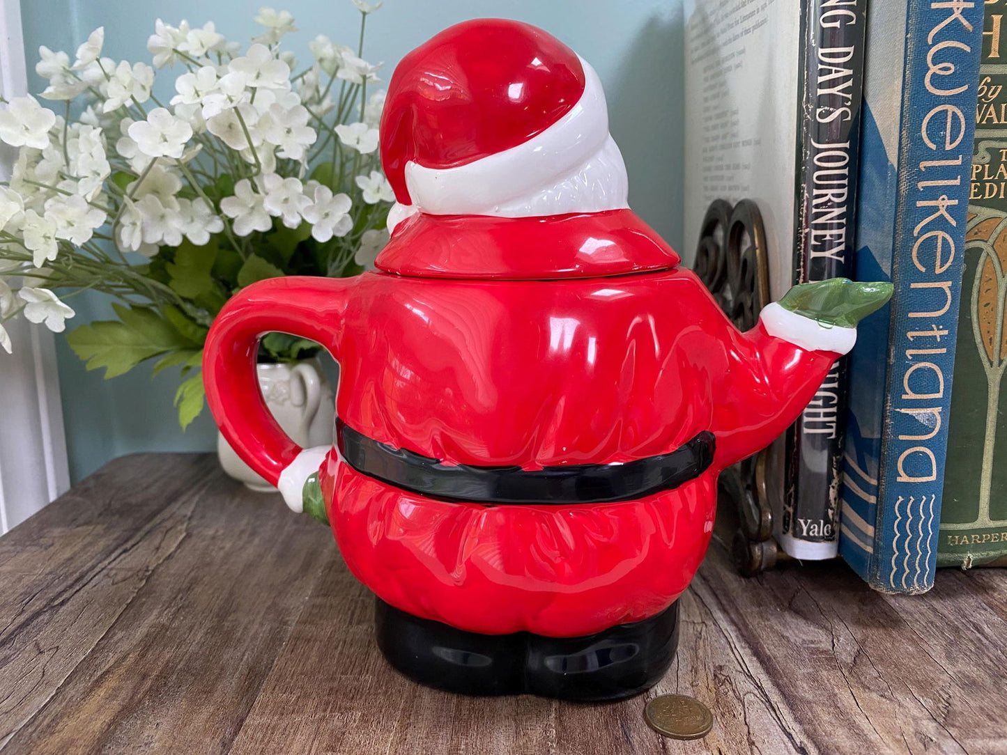 Midcentury Christmas Teapot Ceramic Hand Painted Santa Claus - Duckwells