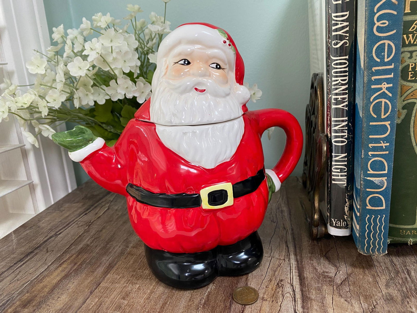 Midcentury Christmas Teapot Ceramic Hand Painted Santa Claus - Duckwells