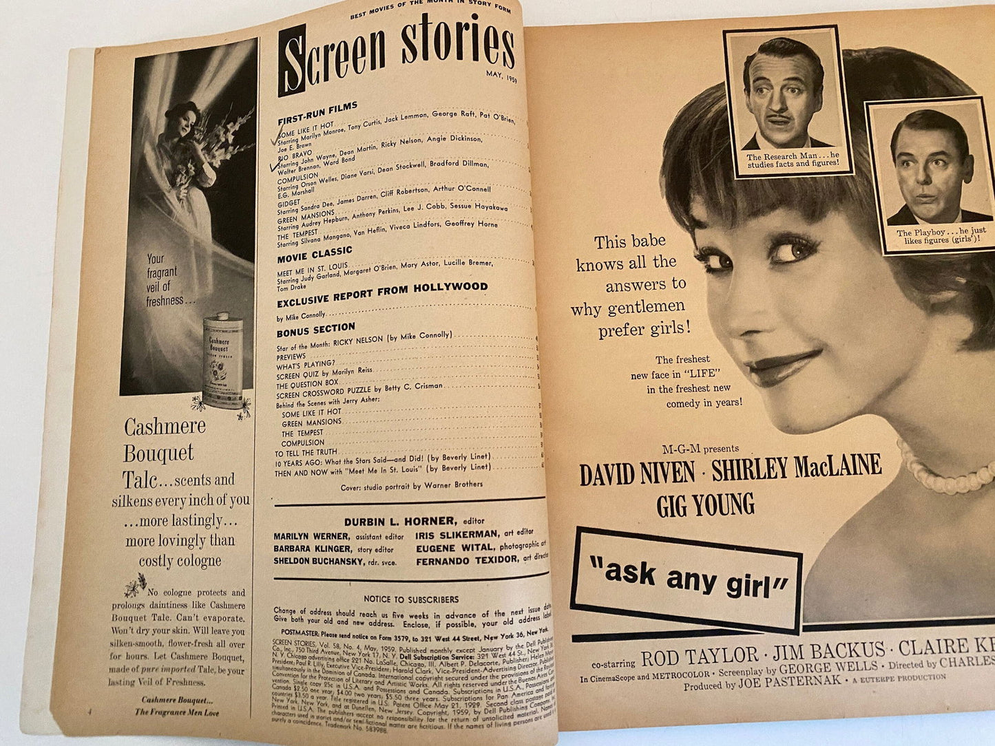 Midcentury Magazine Screen Stories May 1959 Edition at Duckwells