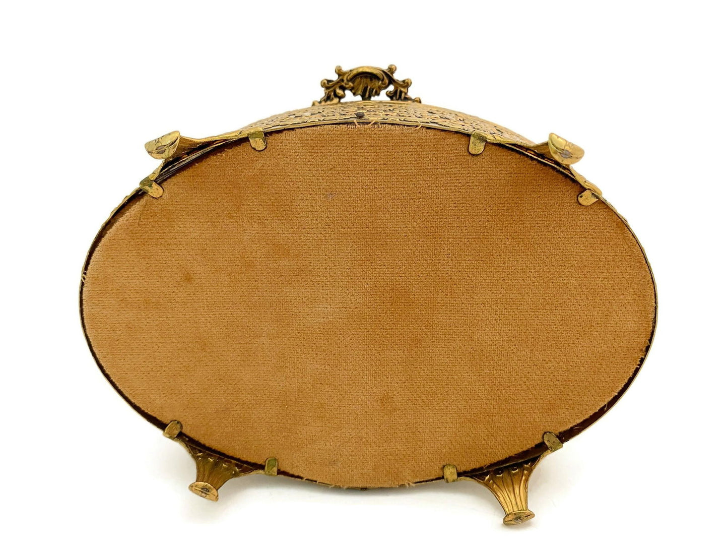 Midcentury Ornate Filagree Gold Jewel Box with Cherubs - Duckwells