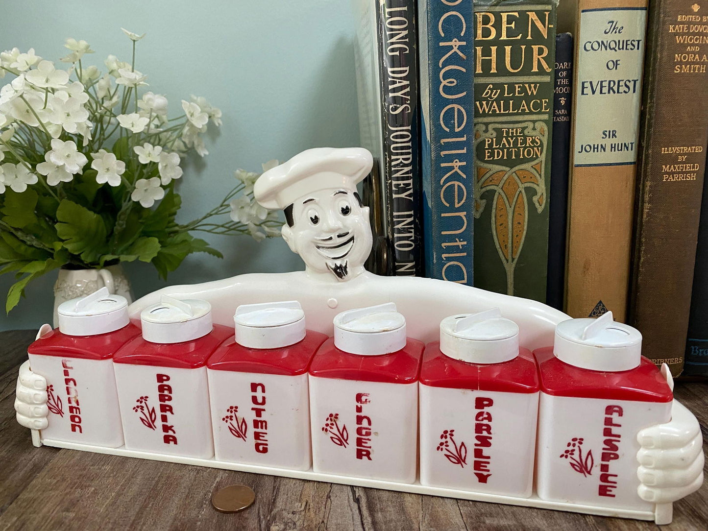 Midcentury Red and White Plastic Spice Rack by Dapol - Duckwells