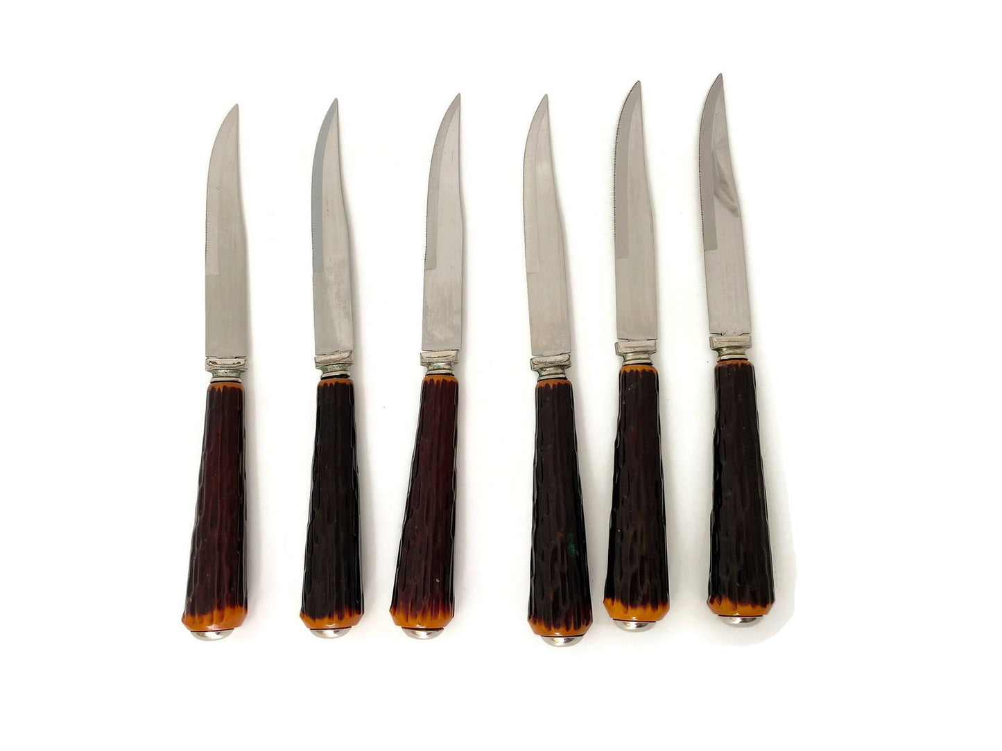 Midcentury Sheffield Steak Knives with Rustic Handles - Duckwells