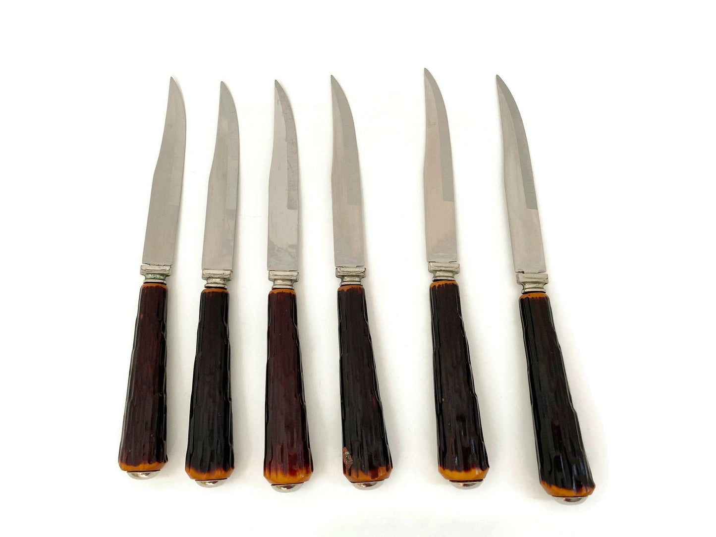 Midcentury Sheffield Steak Knives with Rustic Handles - Duckwells