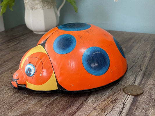 Midcentury Wind Up Tin Toy Ladybug Made in Japan at Duckwells