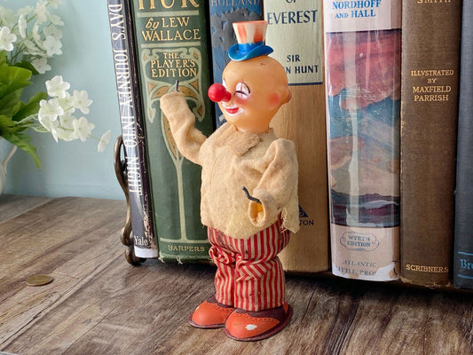 Midcentury Wind Up Toy Clown by T.N Nomura Made in Japan at Duckwells