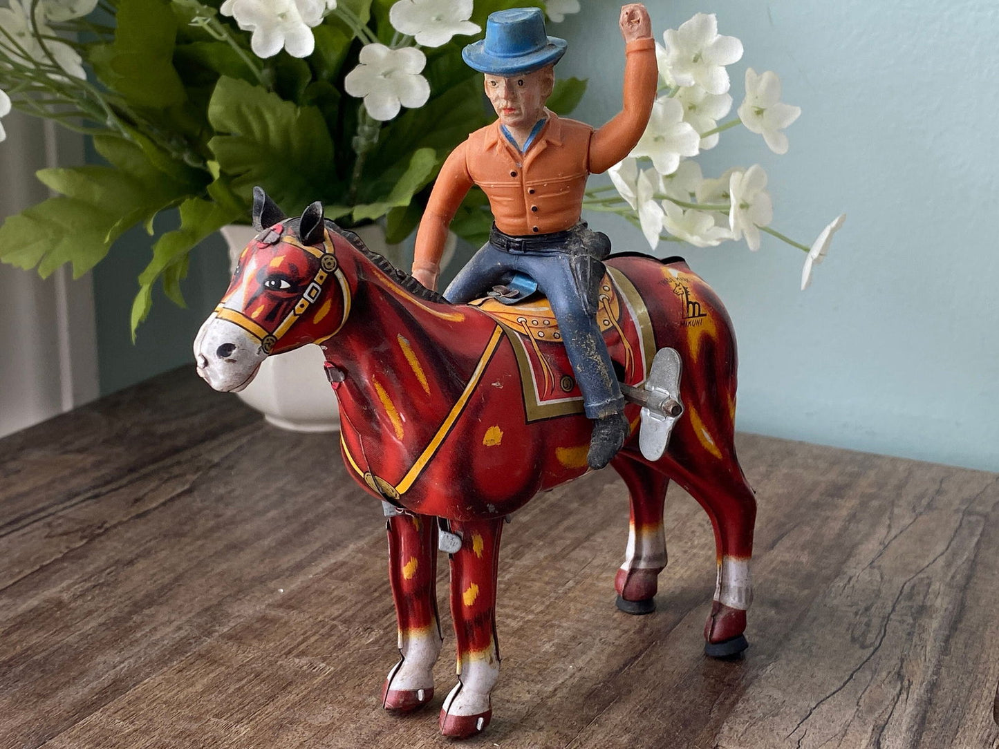 Midcentury Wind Up Toy Cowboy by Mikuni Made in Japan at Duckwells