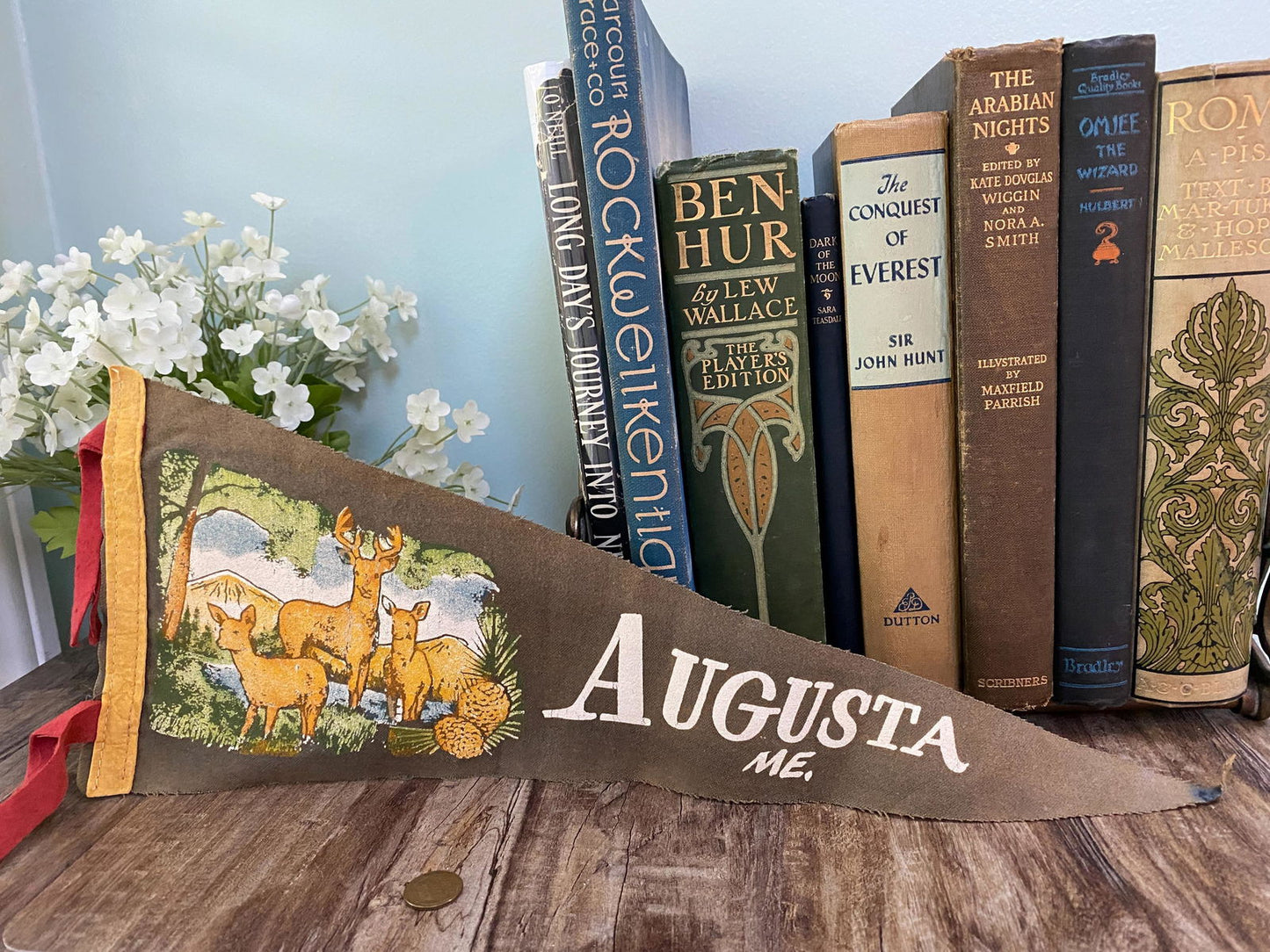 Vintage Augusta Maine Felt Souvenir Pennant - Duckwells