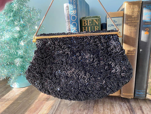 Vintage Black Beaded Purse at Duckwells