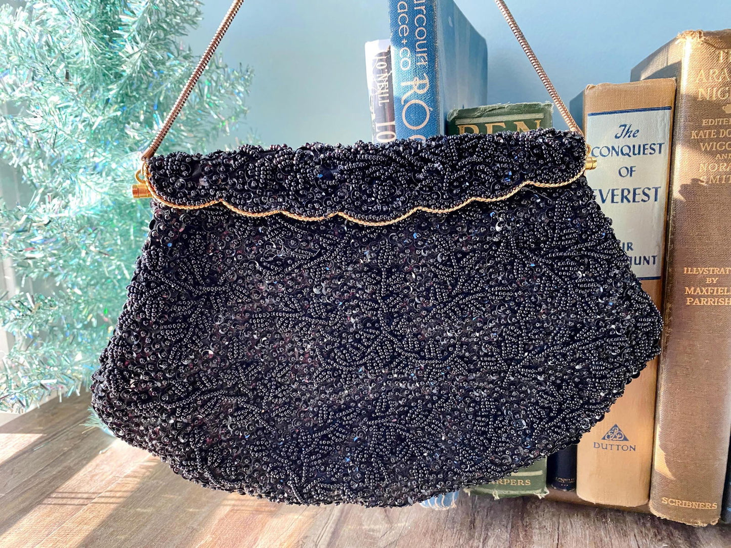 Vintage Black Beaded Purse at Duckwells