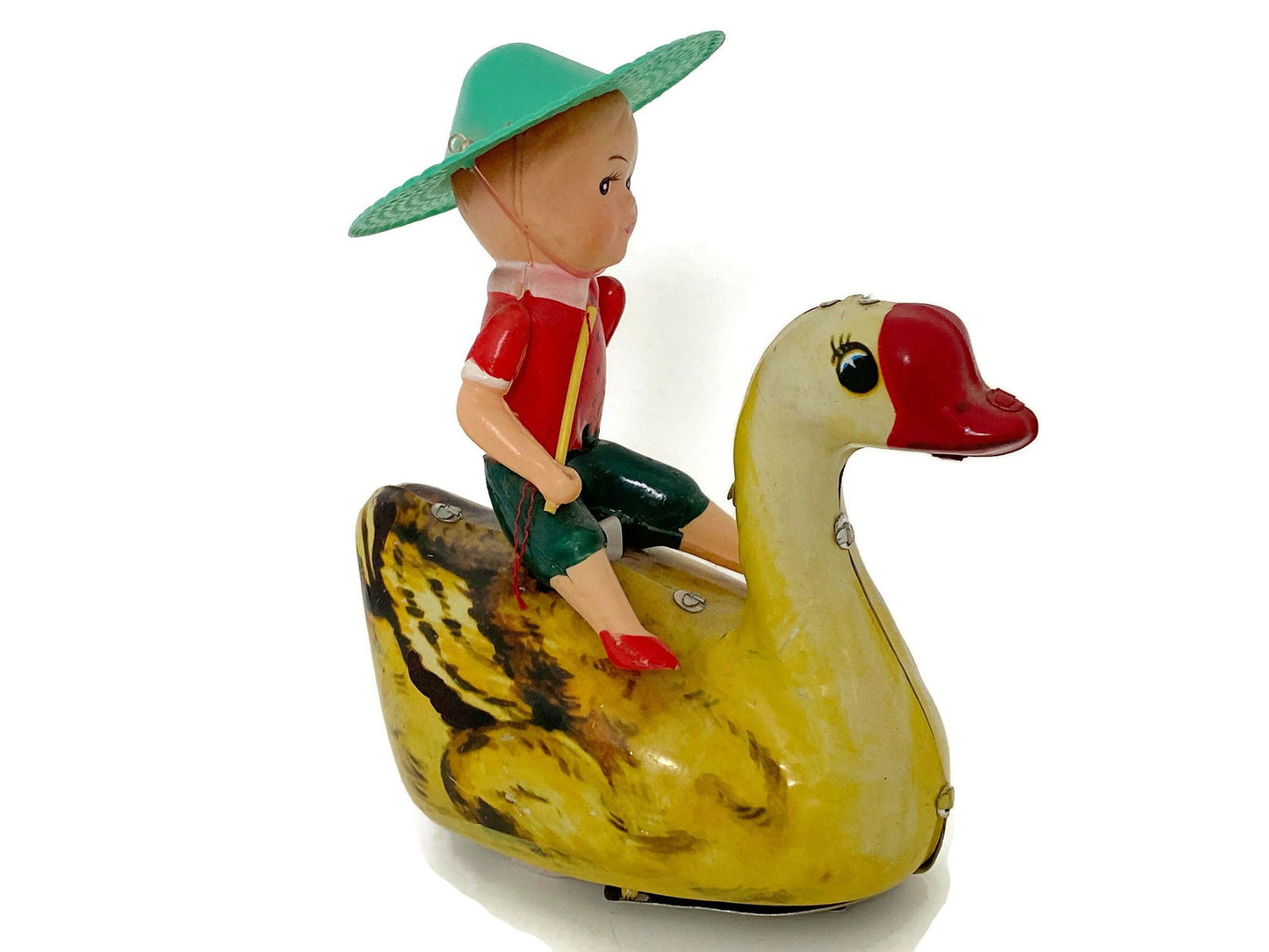 Vintage Boy Riding a Swan Tin Litho Toy at Duckwells