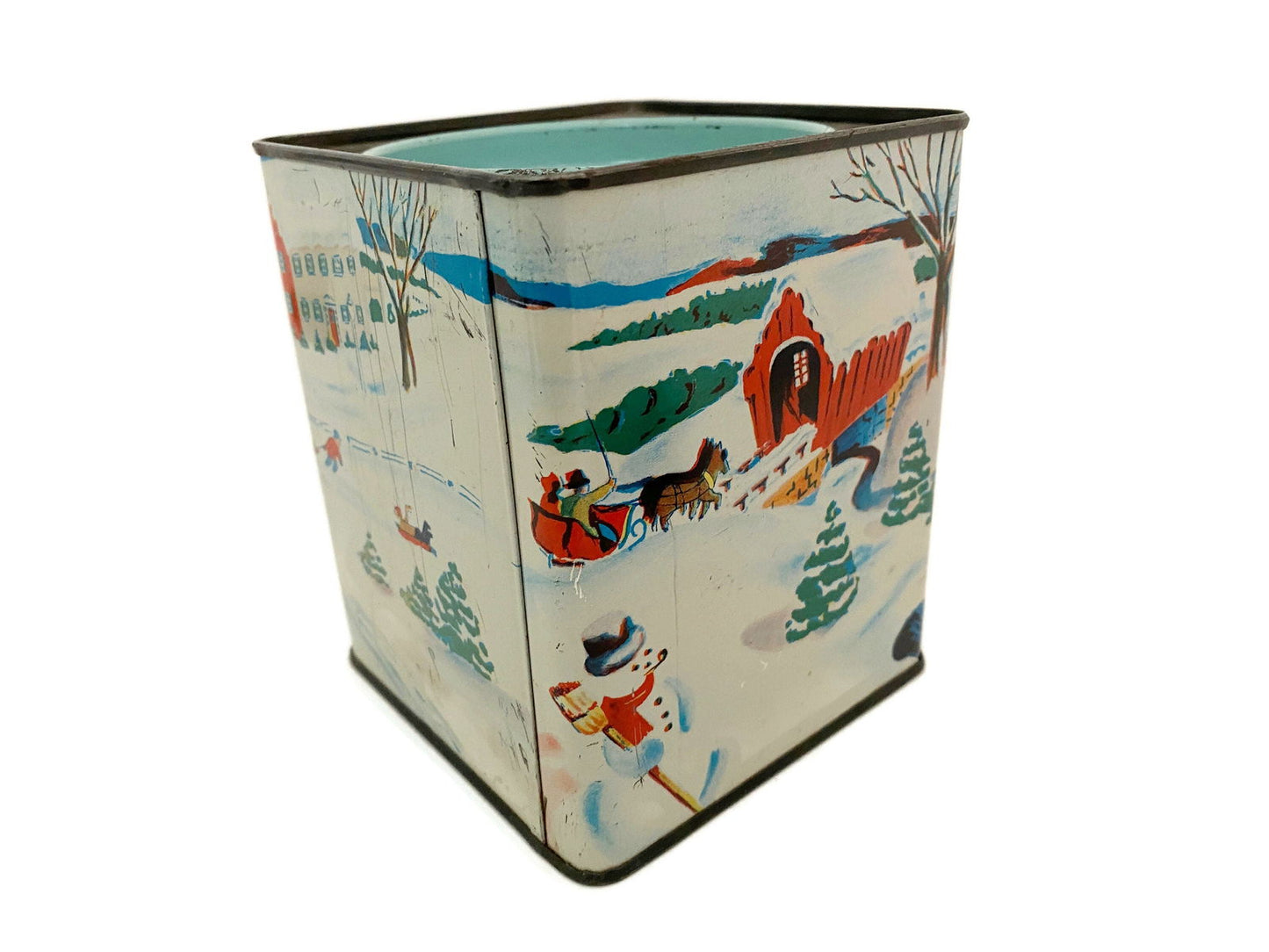 Vintage Candy Tin Litho with Winter Scene - Duckwells