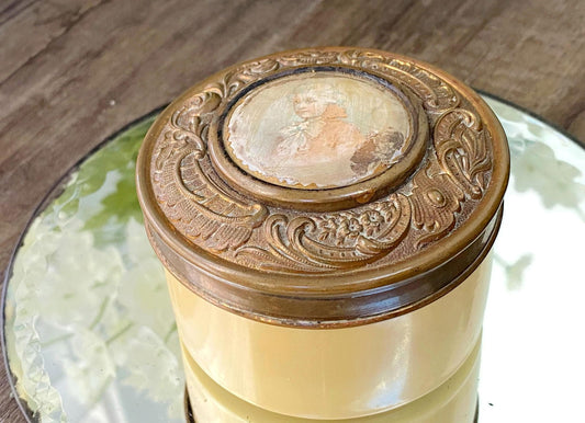 Vintage Dresser Jar Celluloid with Portrait Lid at Duckwells