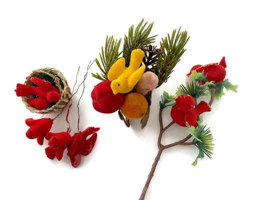 Vintage Flocked Bird Decorations at Duckwells
