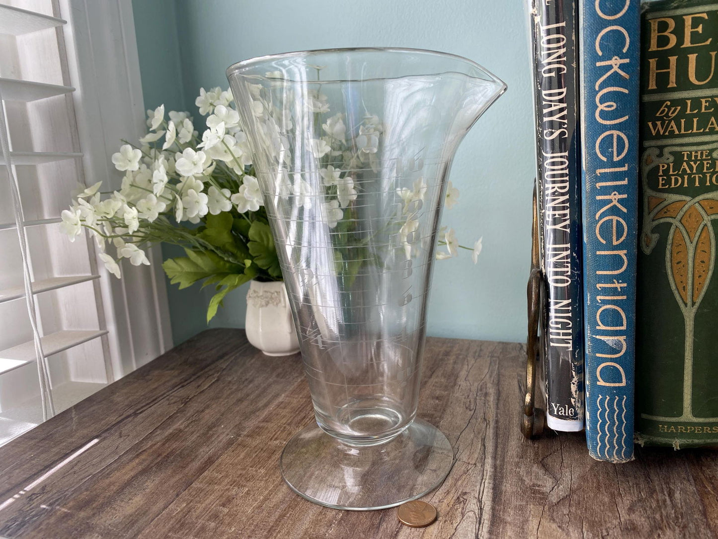 Vintage Glass Beaker Wheel Etched Apothecary Dispenser at Duckwells