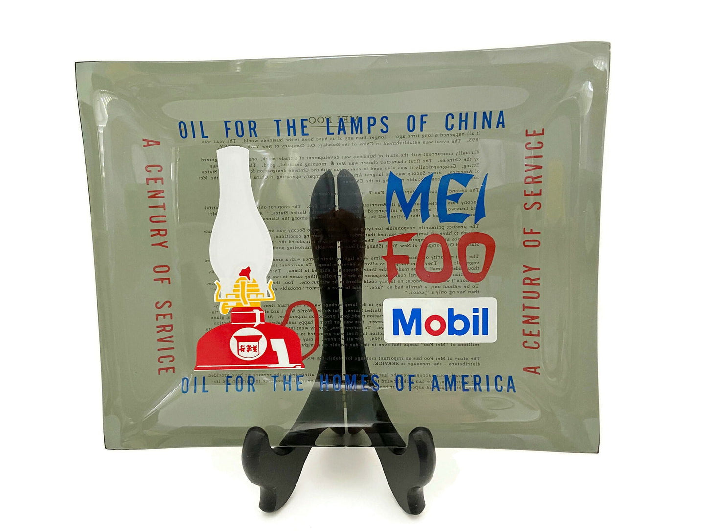 Vintage Houze Art Glass Dish Mobil Oil to Mei Foo - Duckwells