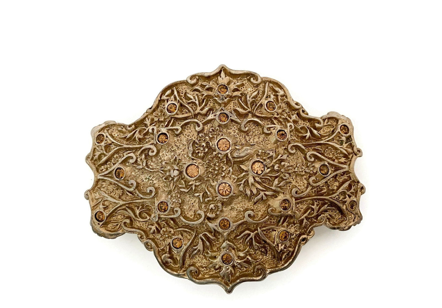 Vintage Italian Metal Belt Buckle with Rhinestones - Duckwells
