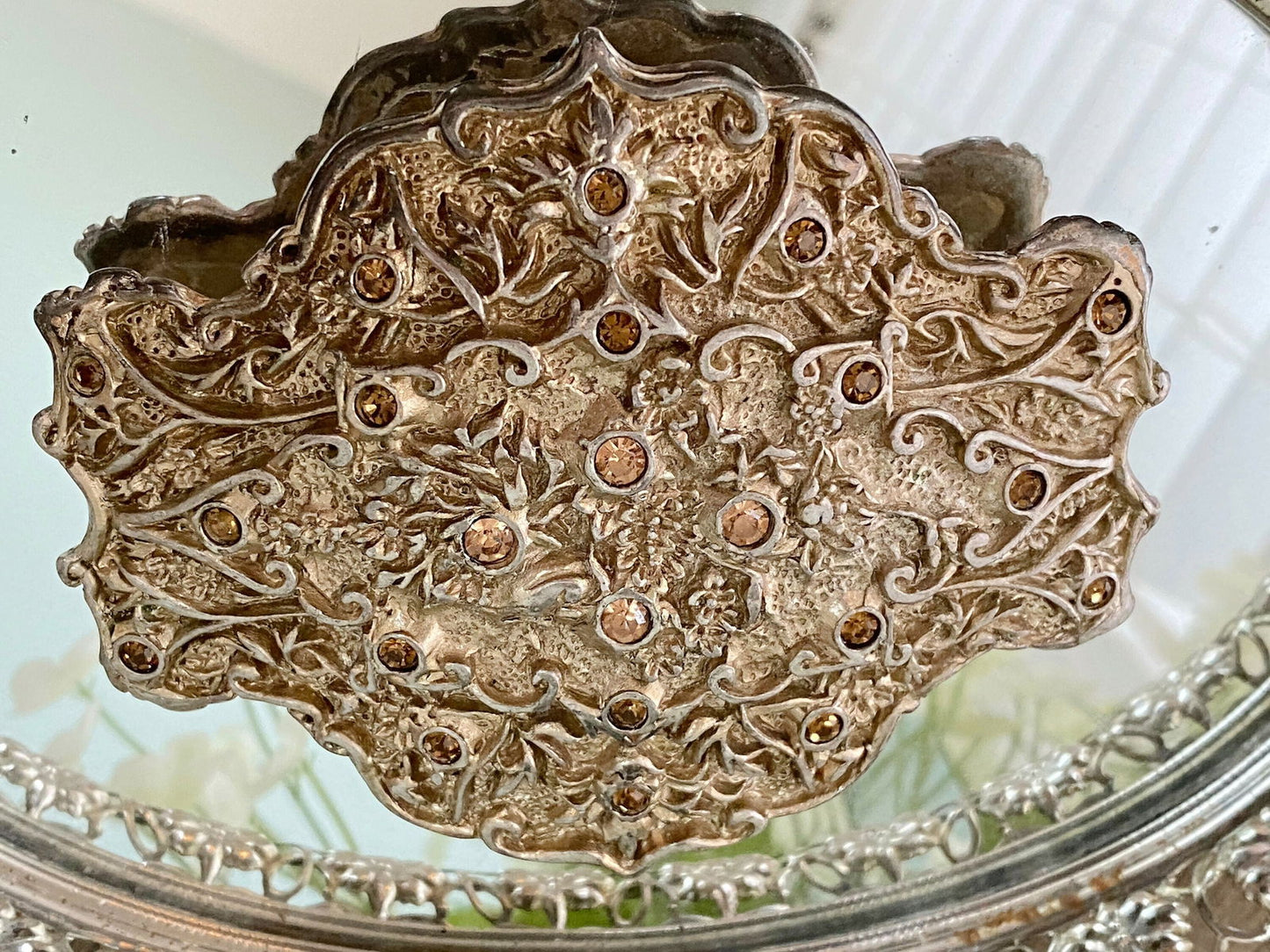 Vintage Italian Metal Belt Buckle with Rhinestones - Duckwells