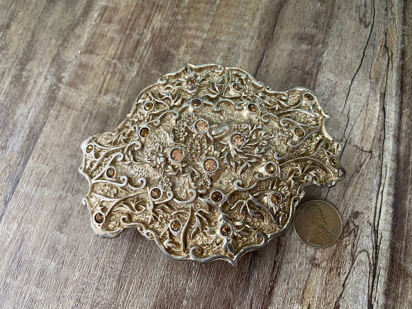 Vintage Italian Metal Belt Buckle with Rhinestones - Duckwells