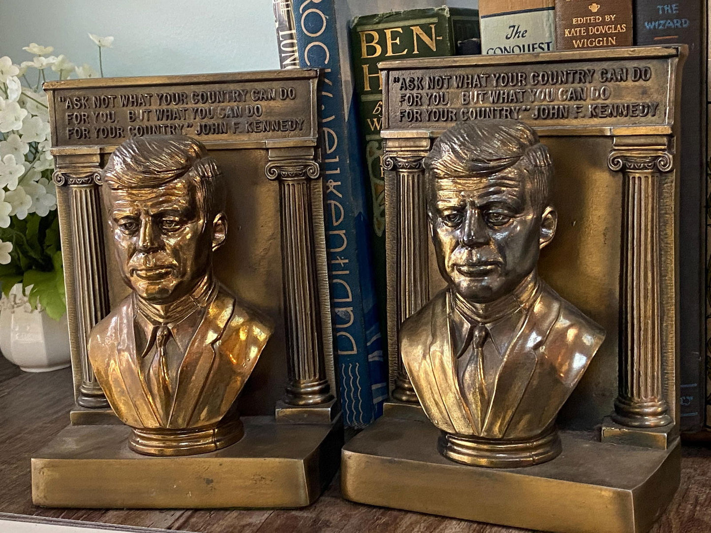 Vintage John F. Kennedy Bookends - Duckwells
