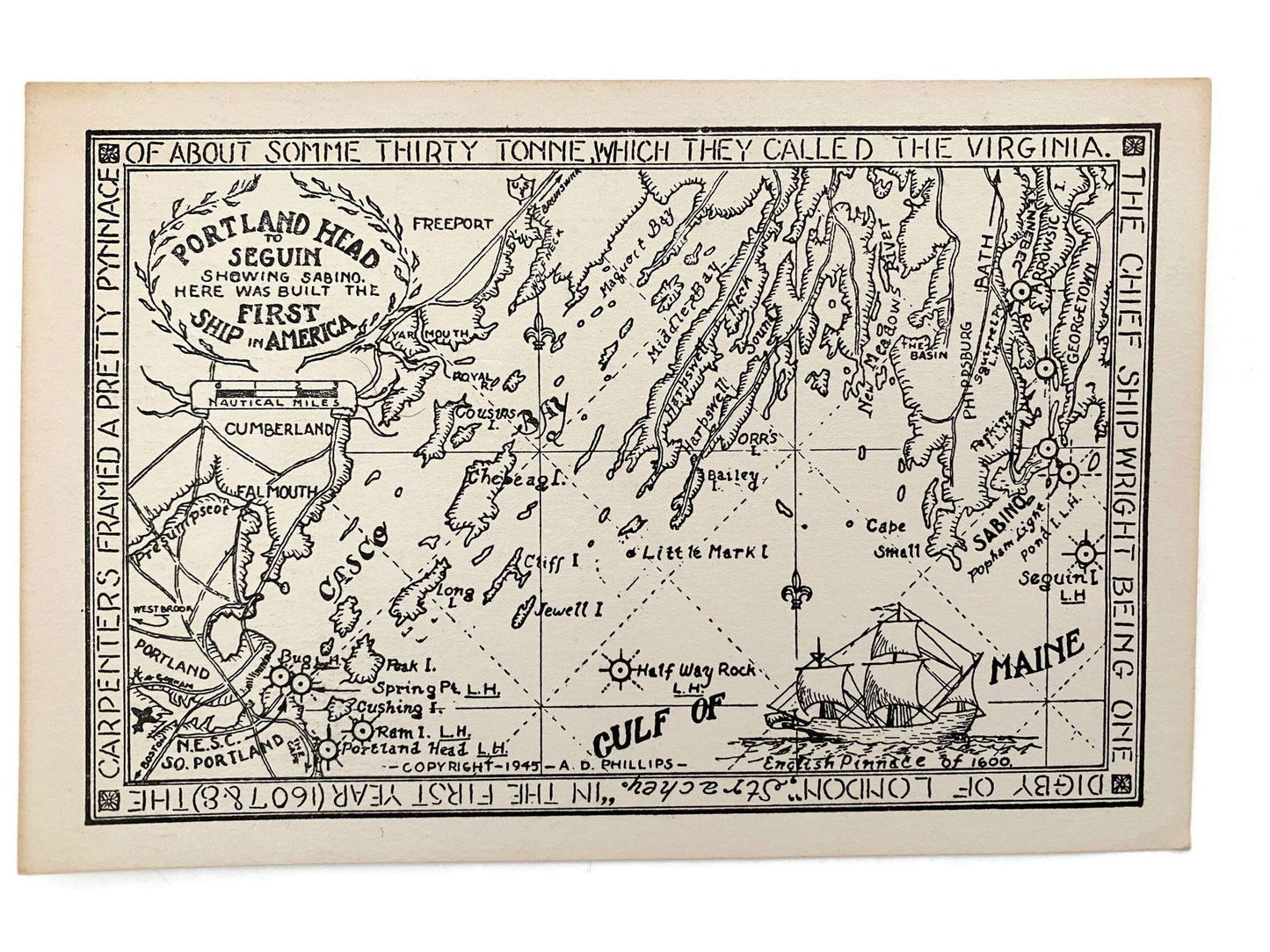 Vintage Maine Postcards Three World War II Era Maps by A.D. Phillips at Duckwells