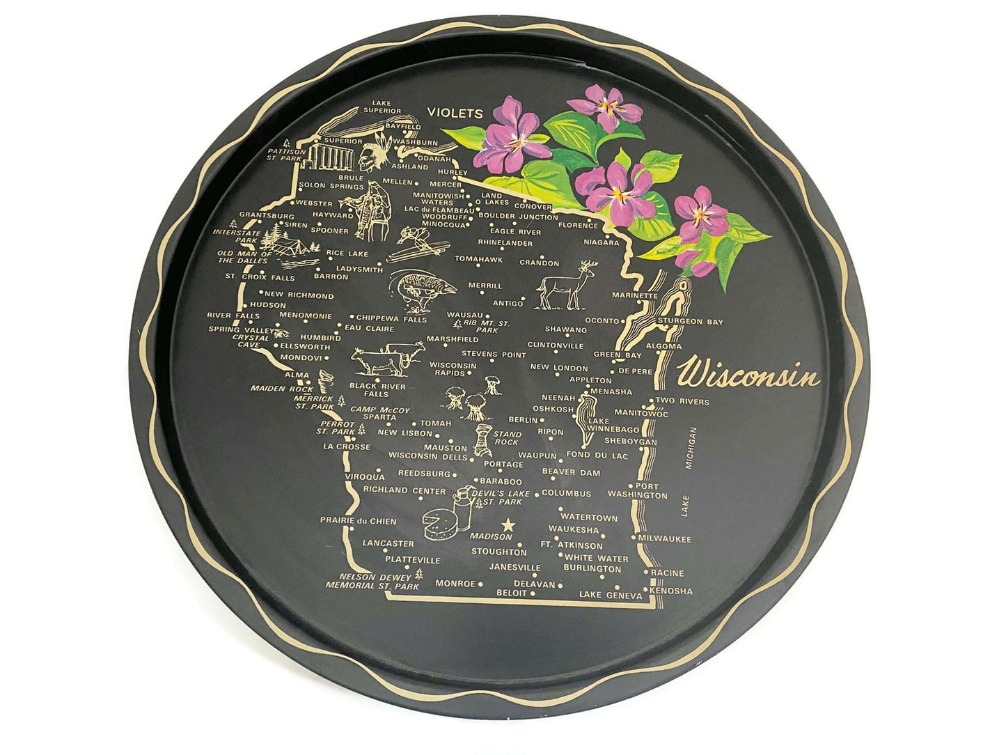 Vintage Mid Century Wisconsin Metal Souvenir Tray at Duckwells