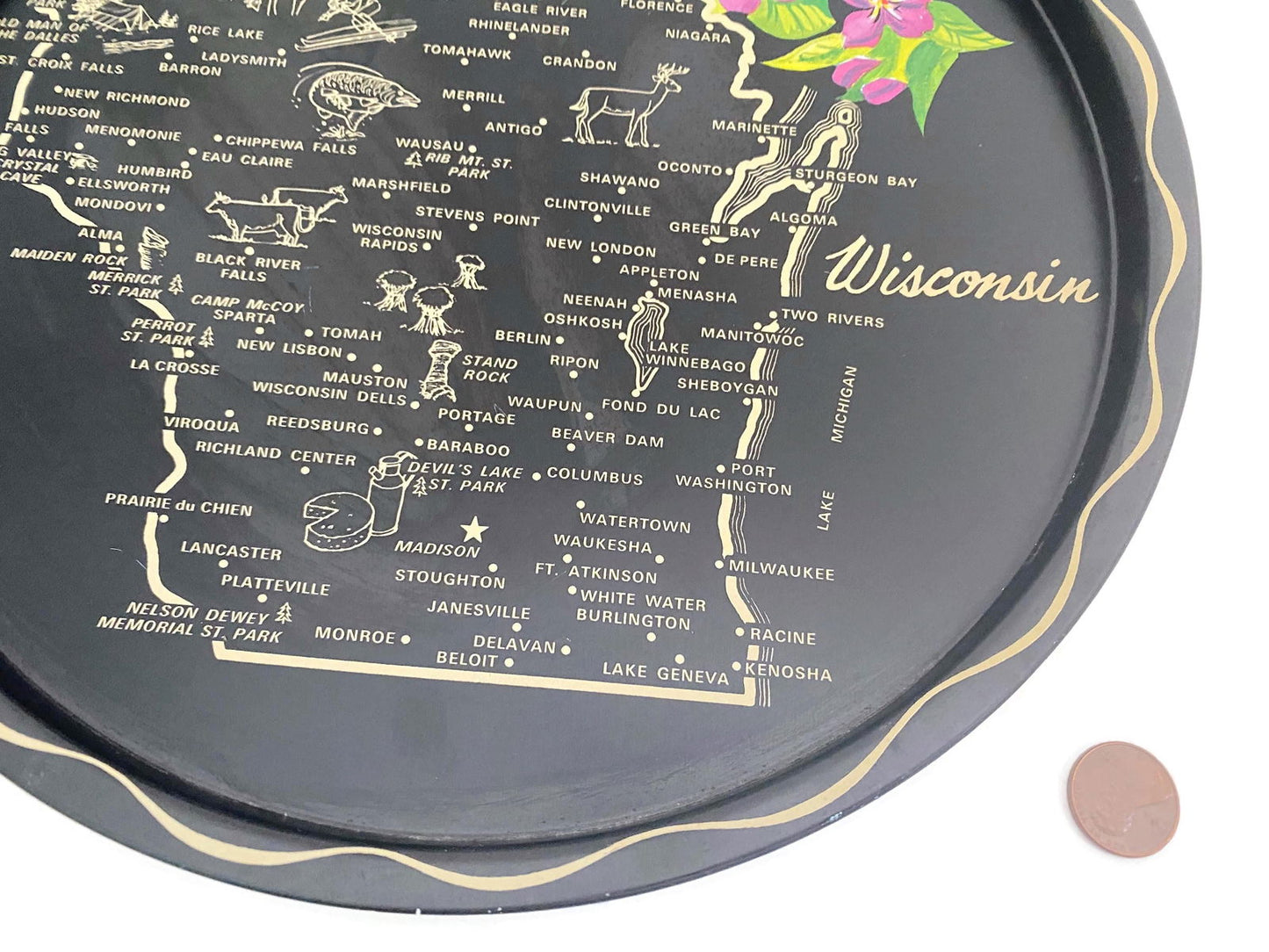 Vintage Mid Century Wisconsin Metal Souvenir Tray at Duckwells