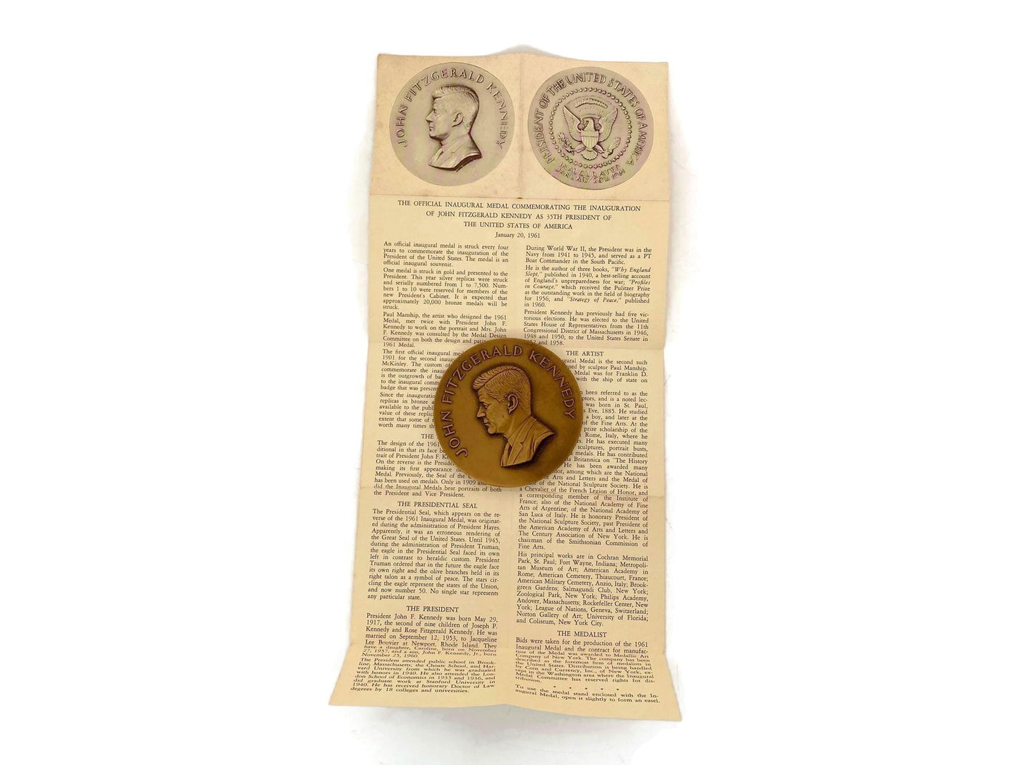 Vintage President John F. Kennedy Bronze Inaugural Medal at Duckwells