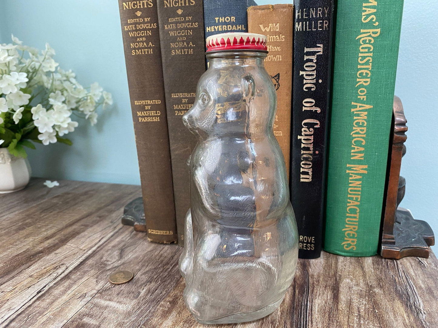 Vintage Teddy Bear Glass Bank at Duckwells