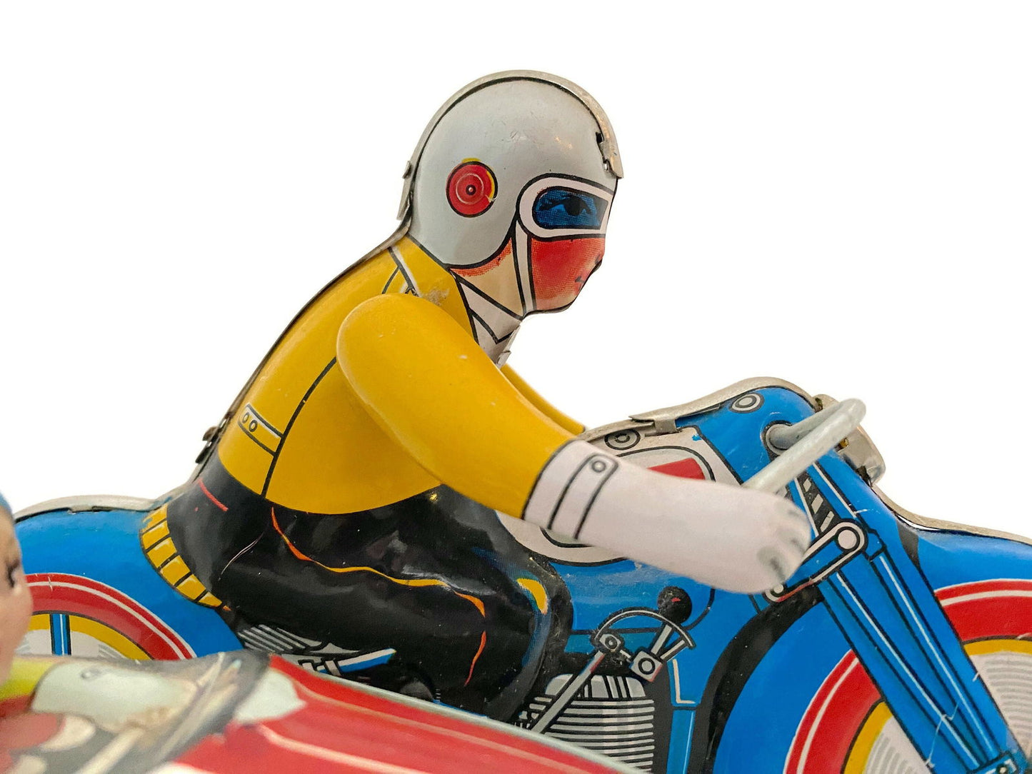 Vintage Tin Toy Motorcycle with Side Car by Schylling - Duckwells