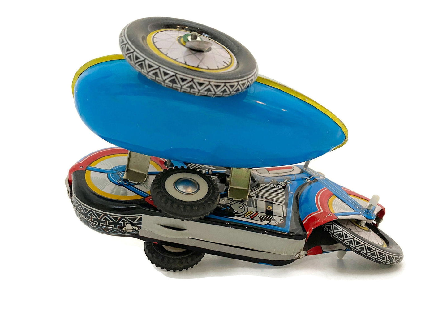 Vintage Tin Toy Motorcycle with Side Car by Schylling - Duckwells