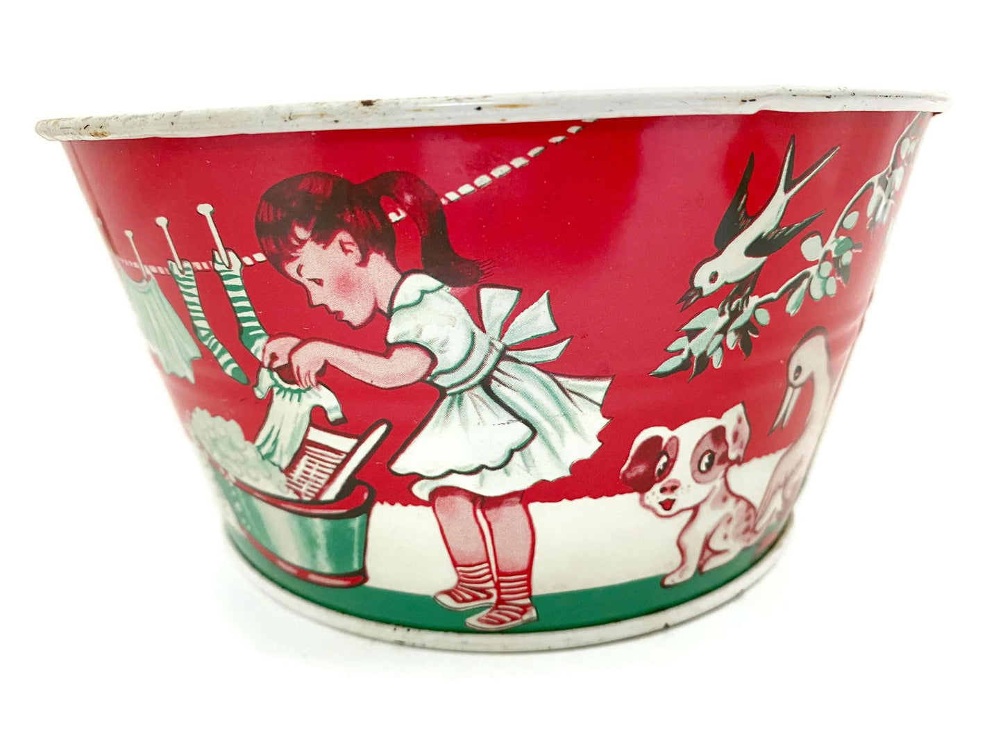Vintage Tin Toy Wash Tub by Wolverine with Clothespins - Duckwells