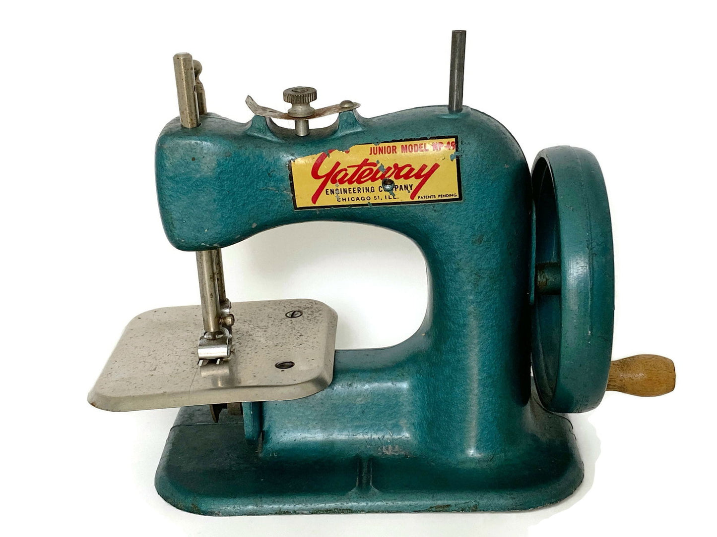 Vintage Toy Sewing Machine - Teal Miniature Gateway Junior Model - Duckwells