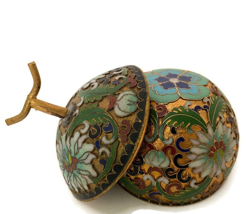 Vintage Chinese Cloisonne Enamel Trinket Box