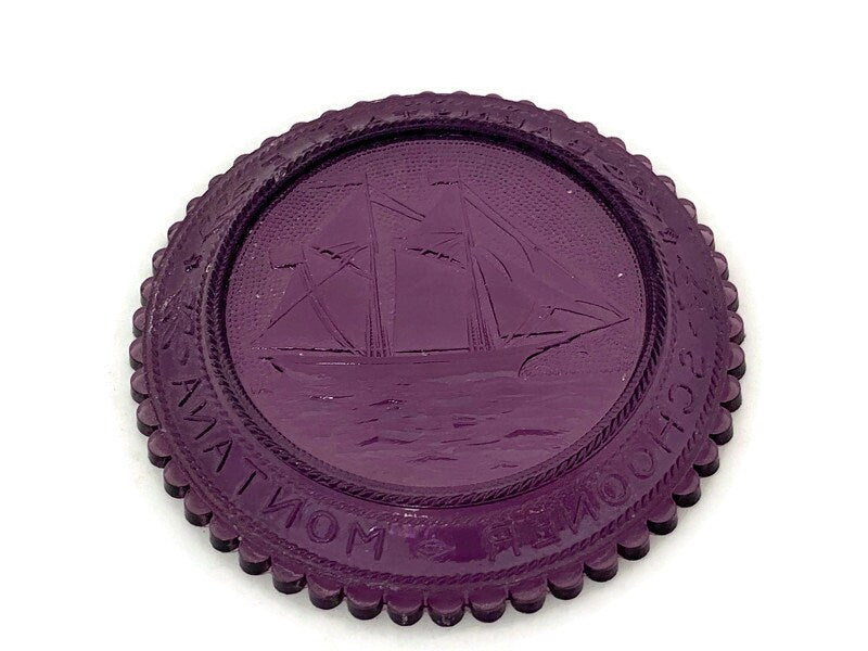 Vintage Pairpoint Glass Cup Plates Barnstable Massachusetts Schooner Montana at Duckwells