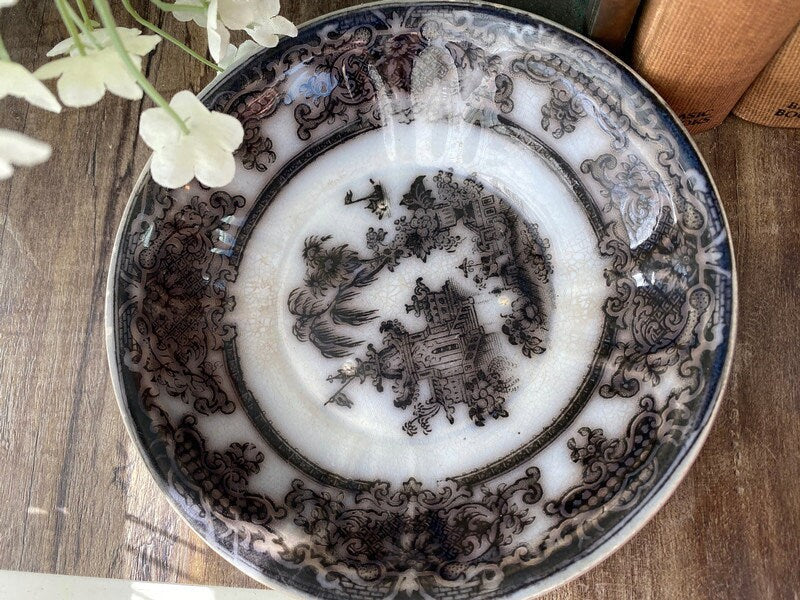 Antique Bowl, PW & Co. Black and White English Transferware at Duckwells