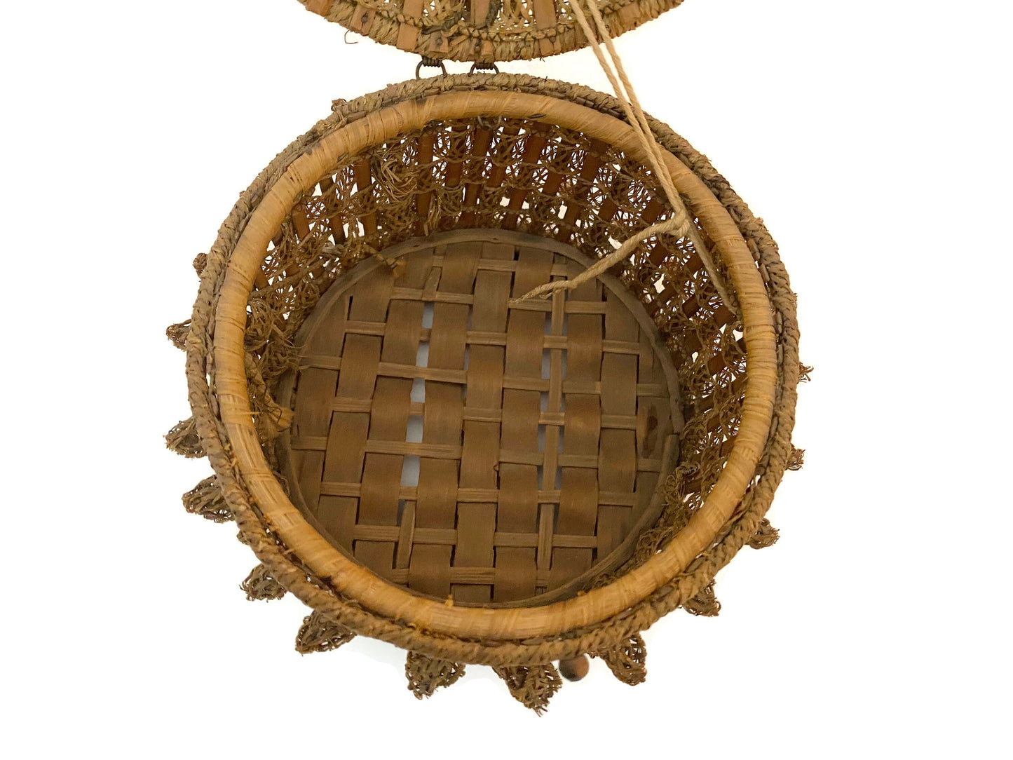 Antique Woven Basket, Lidded German Victorian Era at Duckwells