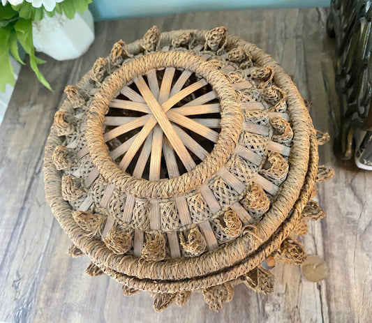 Antique Woven Basket, Lidded German Victorian Era at Duckwells