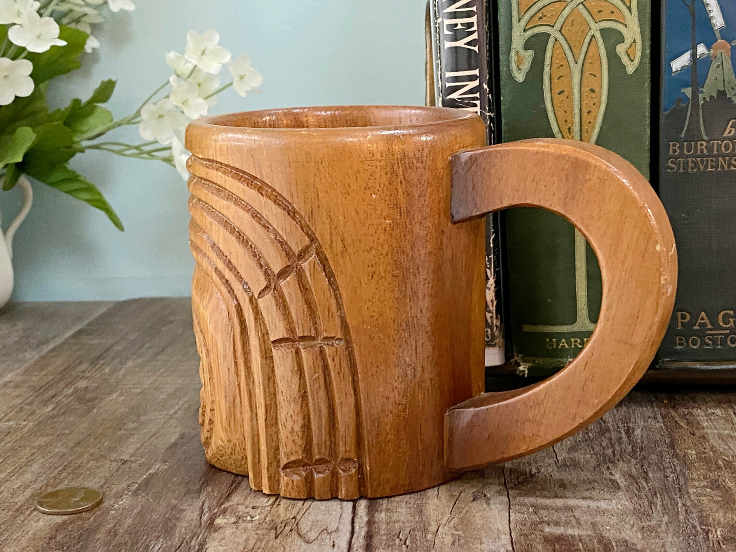 Midcentury Tiki Mug, Wood Tropical Home Decor